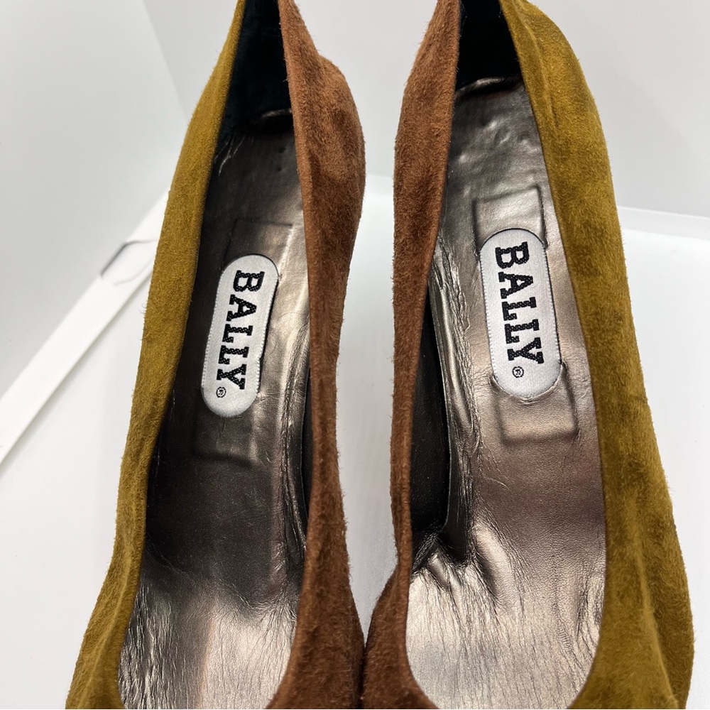 Vintage Bally Suede Multicolour Heels shoes Gold Pointed Toe Italy Rosalyn Pumps - Picture 10 of 12